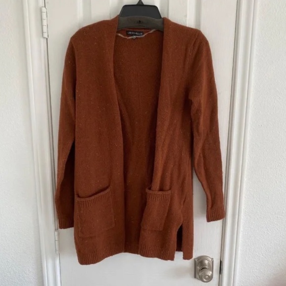 Burnt Orange Pocket Front Speckled Sweater Cardigan - Picture 13 of 14